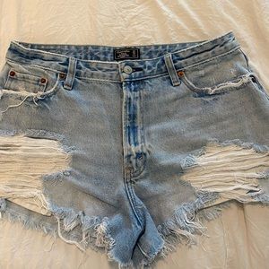 Abercrombie distressed high rise jean shorts
